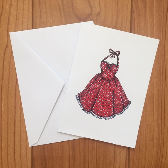 Red Polka Dot Dress Forever Notecard Illustration - Picture 1 of 2